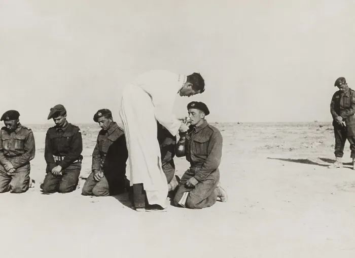 Framed Print : British soldiers receive Holy Communion in the Western Desert, Egypt, in World War 2. Ca. 1940-42. (BSLOC_2013-12_70) Framed Print : British soldiers receive Holy Communion in the Western Desert, Egypt, in World War 2. Ca. 1940-42. (BSLOC_2013-12_70)