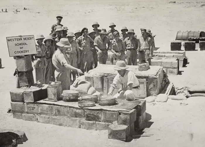 Framed Print : British soldiers receive training in the Western Desert. They are taught how to erect ovens out of petrol tins and oil drums and make full use of field rations