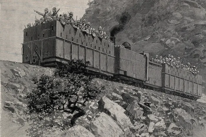 Framed Print : British train in a military operation, near Kimberley (South Africa), during Second Anglo-Boer War