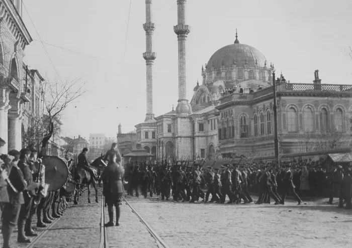 Framed Print : British troops marching by Nusretiye Mosque in Istanbul in 1920. Armistice of Mudros (Oct. 30, 1918) and Treaty of Sevres (Aug) Framed Print : British troops marching by Nusretiye Mosque in Istanbul in 1920. Armistice of Mudros (Oct. 30, 1918) and Treaty of Sevres (Aug)