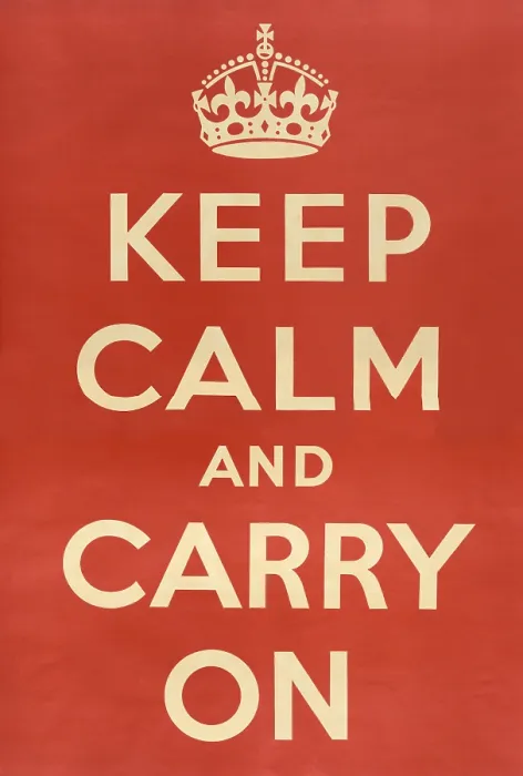 Framed Print : British World War 2 poster. Keep Calm and Carry On addressed the beleaguered urban civilian populations enduring German bombings during the Blitz. Ca. Sept