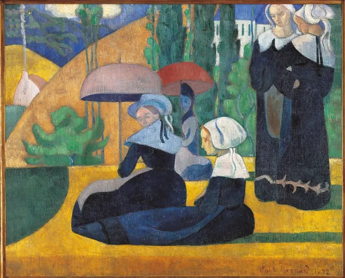 Framed Print : Brittany Women with Umbrellas, by Emile Bernard, 1892, 19th Century, oil on canvas, cm 81 x 105 - France, Ile de France, Paris, Muse dOrsay. All