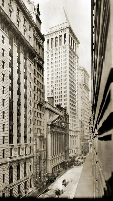 Framed Print : Broad Street looking north to the intersection with Wall Street, New York City