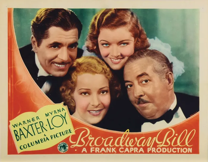 Framed Print : BROADWAY BILL, US lobbycard, front: Helen Vinson, Walter Connolly; back: Warner Baxter, Myrna Loy, 1934