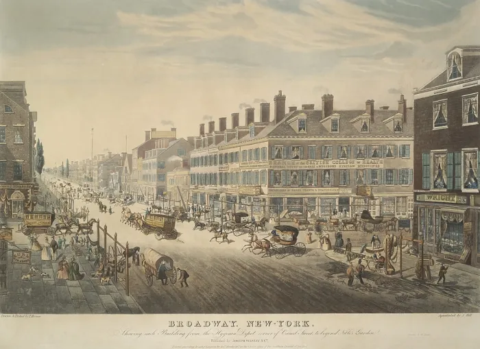 Framed Print : Broadway, New-York, 1836, by British born American artist, John Hill