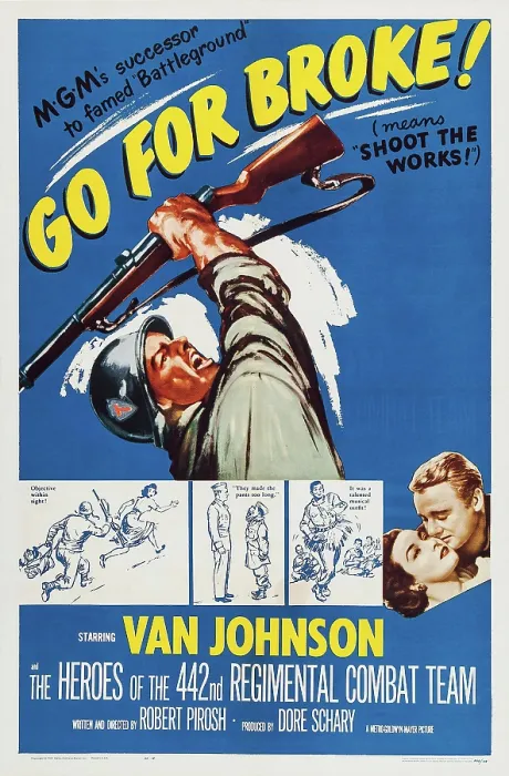 Framed Print : GO FOR BROKE!, US poster, Van Johnson (top), bottom from left: Gianna Maria Canale, Van Johnson, 1951 Framed Print : GO FOR BROKE!, US poster, Van Johnson (top), bottom from left: Gianna Maria Canale, Van Johnson, 1951