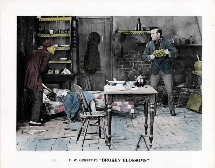 Framed Print : BROKEN BLOSSOMS, US lobbycard, from left: Richard Barthelmess, Lillian Gish, Donald Crisp, 1919