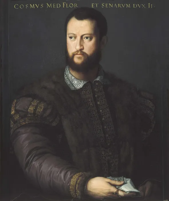 Framed Print : BRONZINO, Agnolo di Cosimo di Mariano, also called Il (1502-1572). Portrait of Cosimo I Medicis. 1559. Renaissance art. Cinquecento. Oil on canvas. RUSSIA. Moscow