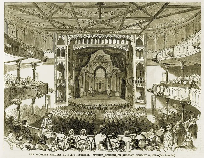 Framed Print : The Brooklyn Academy of Music during opening concert on January 15, 1861