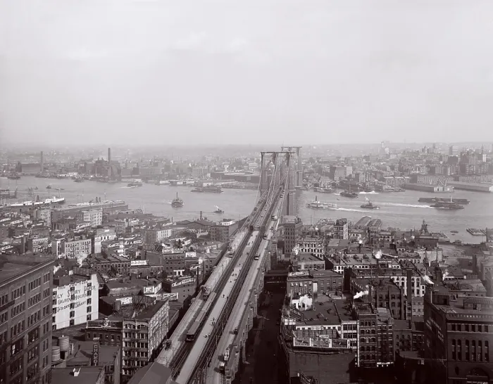 Framed Print : Brooklyn Bridge viewed from downtown Manhattan with Brooklyn in the distance. 1903. LC-D4-16666