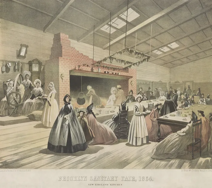 Framed Print : At the Brooklyn Sanitary Fair, a New England Kitchen served customers to raised money for the U.S. Sanitary Commission in 1864