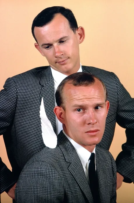 Framed Print : MY BROTHER THE ANGEL, (aka THE SMOTHERS BROTHERS SHOW), from back: Dick Smothers, Tom Smothers, 1965-66