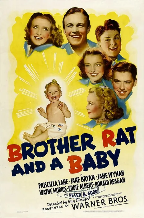 Framed Print : BROTHER RAT AND A BABY, clockwise from top left: Priscilla Lane, Wayne Morris, Eddie Albert, Jane Bryan, Ronald Reagan, Jane Wyman, 1940