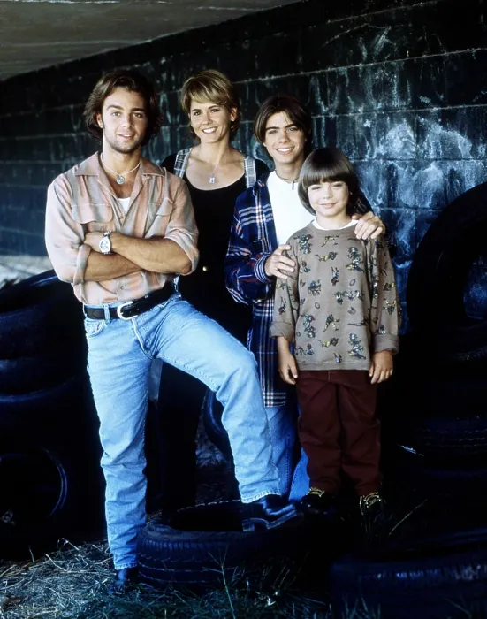 Framed Print : BROTHERLY LOVE, from left, Joey Lawrence, Melinda Culea, Matthew Lawrence, Andrew Lawrence, 1995-97