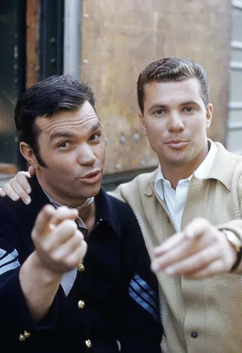 Framed Print : Brothers (from left) Darryl Hickman, Dwayne Hickman, on set, 1961