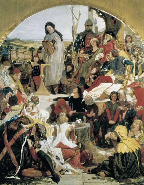 Framed Print : BROWN, Ford Madox (1821-1893). Chaucer at the Court of Edward III. 1856-1858. Pre-Raphaelite art. Oil on canvas. UNITED KINGDOM. London. Tate Gallery Framed Print : BROWN, Ford Madox (1821-1893). Chaucer at the Court of Edward III. 1856-1858. Pre-Raphaelite art. Oil on canvas. UNITED KINGDOM. London. Tate Gallery