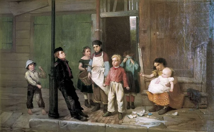 Framed Print : BROWN, John George (1831-1913). The Bully of the Neighbourhood. 1866. Oil on canvas. SPAIN. Madrid. Thyssen-Bornemisza Museum of Art. AISA / Everett Collection**US SALES ONLY**