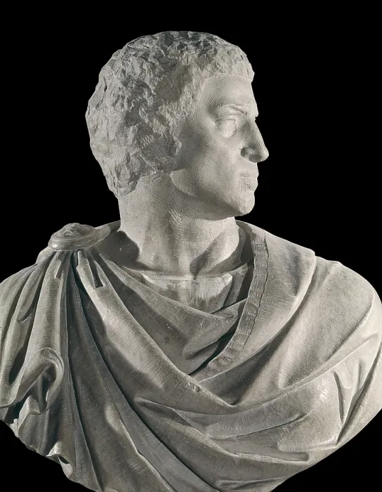 Framed Print : Brutus, by Michelangelo Buonarroti, 1539 - 1540, 16th Century, marble - Italy, Tuscany, Florence, National Museum of Bargello. Whole artwork view. Half-length male bust