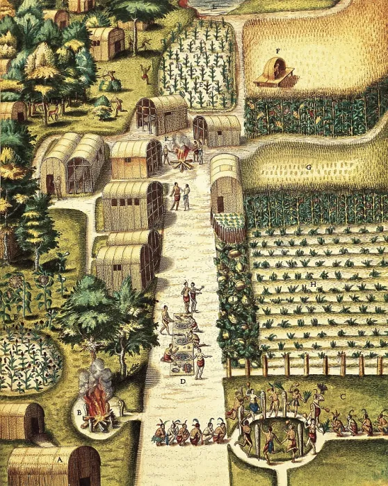 Framed Print : BRY, Theodor de (1528-1598); WHITE, John (16th-1593). Indian Village Secota or Secoton and her garden
