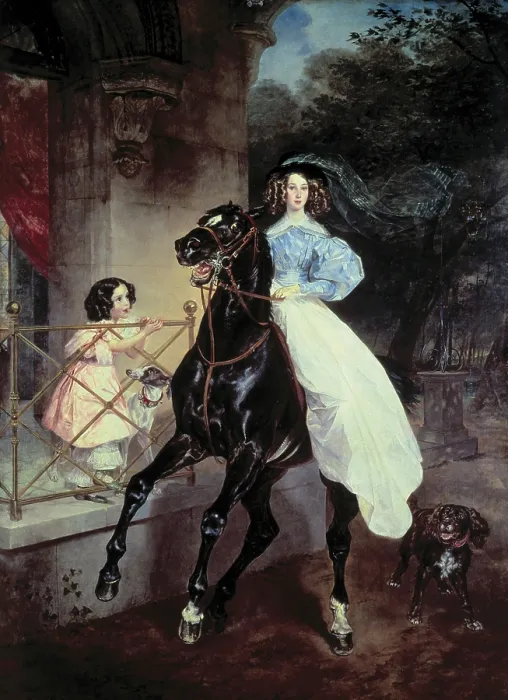 Framed Print : BRYULLOV, Karl Pavlovitch (1799-1852). A Rider. 1832. Portrait of Giovanina and Amacilia Pacini, the Foster Children of Countess Yu. P. Samoilova. Romanticism. Oil on canvas