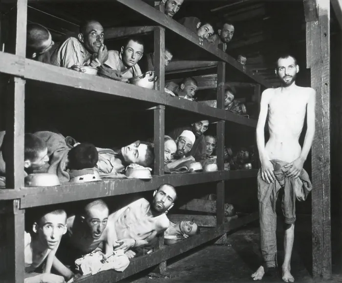 Framed Print : Buchenwald concentration camp survivors in their barracks after liberation by U.S. Army. Eli Wiesel is in the second row from the bottom, seventh from the left Framed Print : Buchenwald concentration camp survivors in their barracks after liberation by U.S. Army. Eli Wiesel is in the second row from the bottom, seventh from the left
