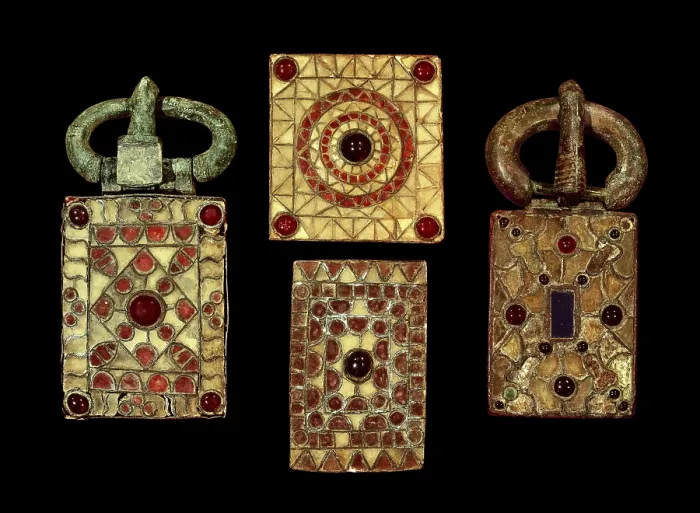Framed Print : Buckles and buckle plaques (6th-7th c.). Visigothic art. Jewelry. SPAIN. Barcelona. Archaeology Museum of Catalonia. Proc: SPAIN. Sepulveda. Duraton. Necropolis