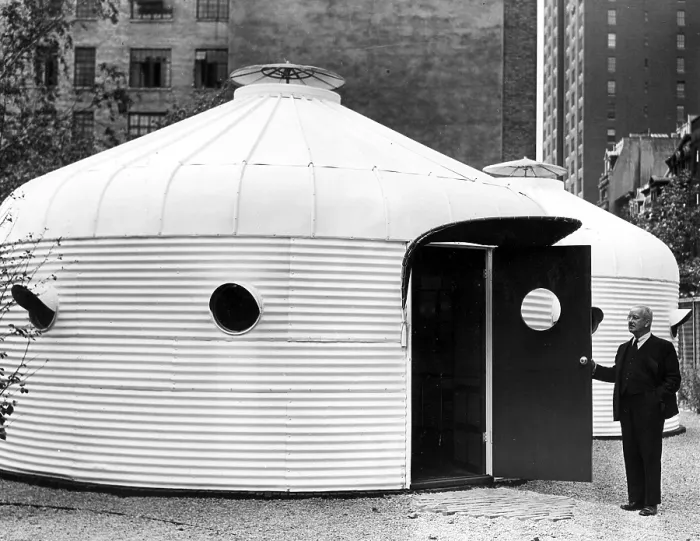 Framed Print : Buckminster Fuller 1940's with his Bomb shelter. Courtesy: CSU Archives / Everett Collection Framed Print : Buckminster Fuller 1940's with his Bomb shelter. Courtesy: CSU Archives / Everett Collection