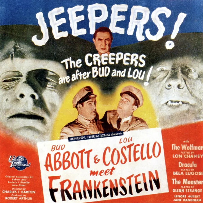 Framed Print : BUD ABBOTT & LOU COSTELLO MEET FRANKENSTEIN, Glenn Strange, Bela Lugosi (back), Lou Costello, Bud Abbott, Lon Chaney Jr. 1948