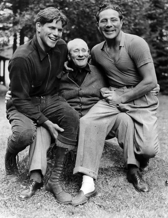 Framed Print : Buddy Baer and Max Baer with their father at the Speculator, New York training camp, 1935. Courtesy: CSU Archives / Everett Collection