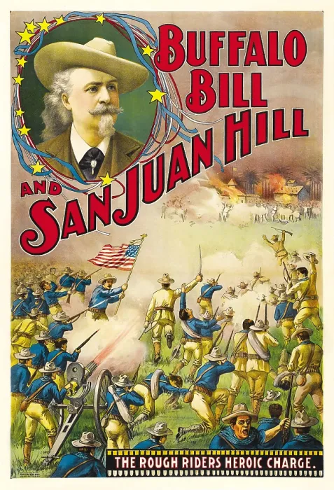 Framed Print : BUFFALO BILL AND SAN JUAN HILL, top left: Buffalo Bill on poster art, 1902 Framed Print : BUFFALO BILL AND SAN JUAN HILL, top left: Buffalo Bill on poster art, 1902