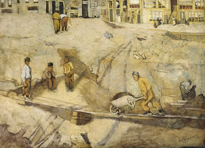 Framed Print : Building Site in Amsterdam, by Richard Roland Holst, 1889. Dutch painting, oil on canvas. Workers rest and work in a sandpit in Amsterdam Framed Print : Building Site in Amsterdam, by Richard Roland Holst, 1889. Dutch painting, oil on canvas. Workers rest and work in a sandpit in Amsterdam