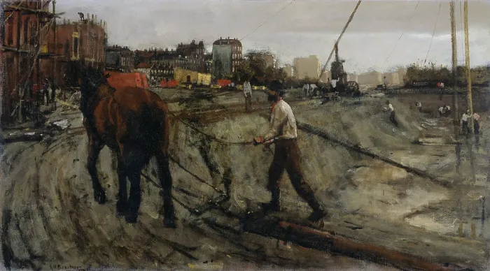 Framed Print : Building Site, c. 1900, oil painting on canvas, by Dutch artist George Hendrik Breitner
