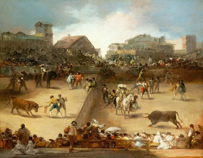 Framed Print : BULL FIGHT IN A DIVIDED RING, by Francisco de Goya, 1810-19, Spanish painting, oil on canvas