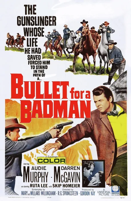 Framed Print : BULLET FOR A BADMAN, top from left: Darren McGavin, Audie Murphy, bottom from left: Darren McGavin, Ruta Lee, 1964