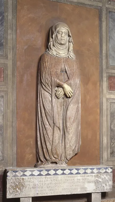 Framed Print : Burial of Catherine of the French Staggia, by Unknown Artist, 14th Century, marble - Italy, Veneto, Mussolente, Parrish Church of Saints Peter and Paul. Whole artwork view