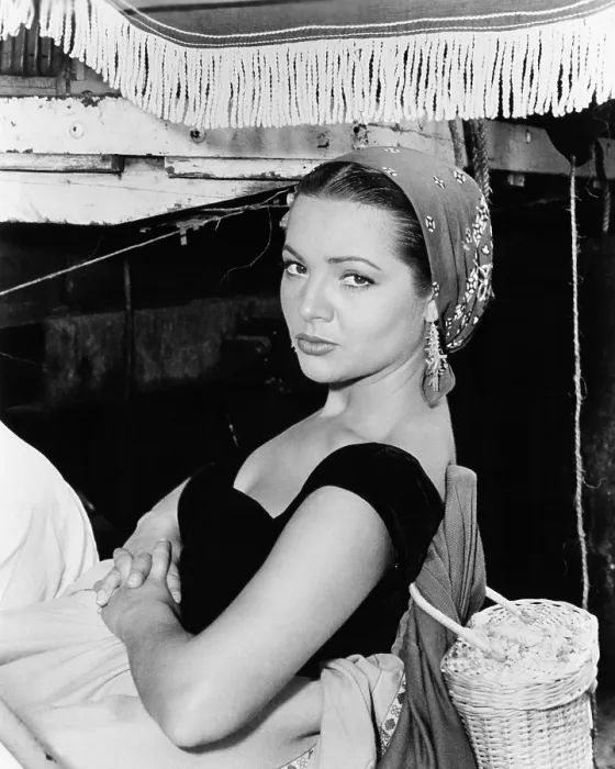 Framed Print : THE BURNING HILLS, Sara Montiel, (aka Sarita Montiel), on-set, 1956