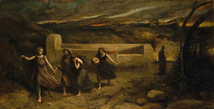 Framed Print : THE BURNING OF SODOM, by Camille Corot, 1843-57, French painting, oil on canvas. This was exhibited at the Paris Salon of 1857 Framed Print : THE BURNING OF SODOM, by Camille Corot, 1843-57, French painting, oil on canvas. This was exhibited at the Paris Salon of 1857