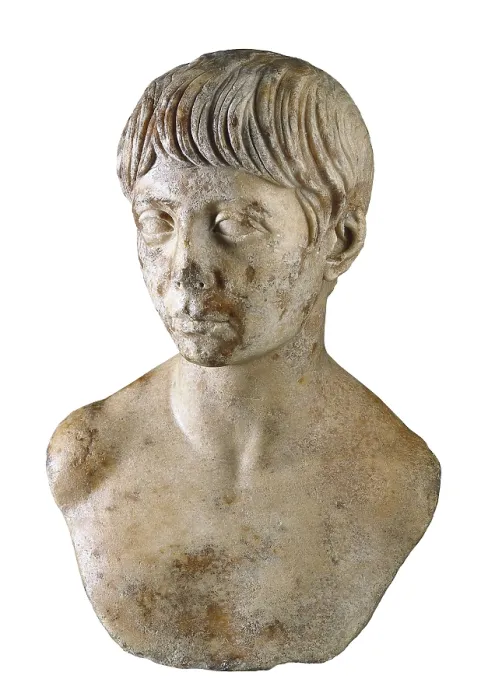 Framed Print : Bust of adolescent. 98-117. Roman art. Early Empire. Sculpture on ivory. SPAIN. Madrid. National Museum of Archaeology. Proc: GREECE. Athens