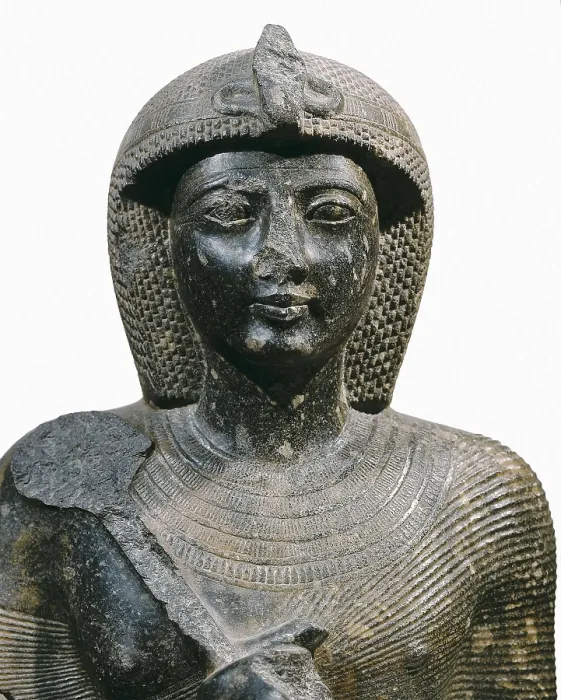 Framed Print : Bust of a sitted statue of Ramss II. 1290 -1237 BC. Grey granite. Egyptian art. New Kingdom. Sculpture on marble. EGYPT. Cairo. Egyptian Museum. Proc: EGYPT. San el-Hagar. Tanis