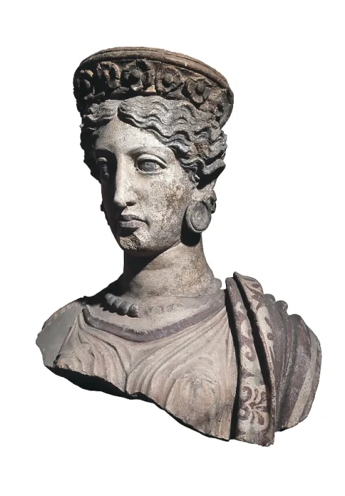 Framed Print : Bust of a Woman. 4th c. BC. Polychromatic terracotta. Classical Greek art. Terra-cotta. ITALY. Syracuse. Museo Archeologico Paolo Orsi (Paolo Orsi Regional Archaeological Museum)