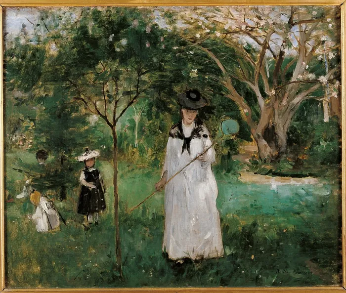 Framed Print : The Butterfly Hunt, by Berthe Morisot, 1874, 19th Century, oil on canvas, cm 46 x 56 - France, Ile de France, Paris, Muse dOrsay. All