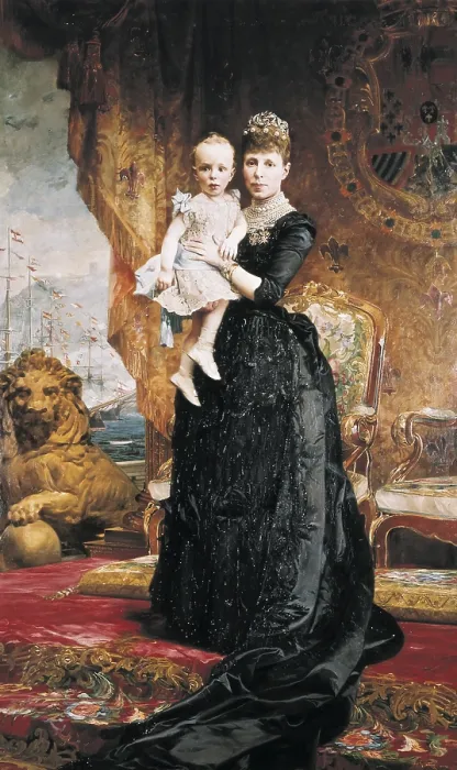 Framed Print : CABA CASAMITJANA, Antonio (1838-1907). Maria Christina of Austria and Alfonso XIII of Spain. Circa 1890. Oil on canvas. SPAIN. Barcelona Framed Print : CABA CASAMITJANA, Antonio (1838-1907). Maria Christina of Austria and Alfonso XIII of Spain. Circa 1890. Oil on canvas. SPAIN. Barcelona