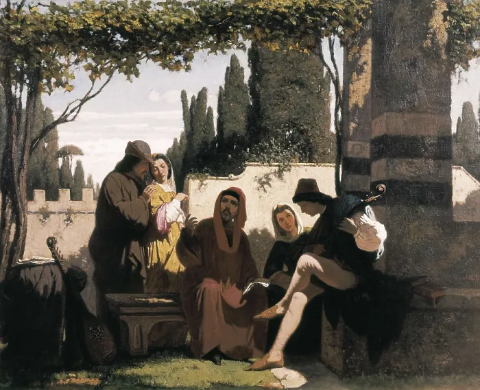 Framed Print : CABIANCA, Vicenzo (1827-1902). Florentine troubadours in the 14th century. 1860. Oil on canvas. ITALY. Florence. Galleria d'Arte Moderna. Palazzo Pitti (Gallery of Modern Art)