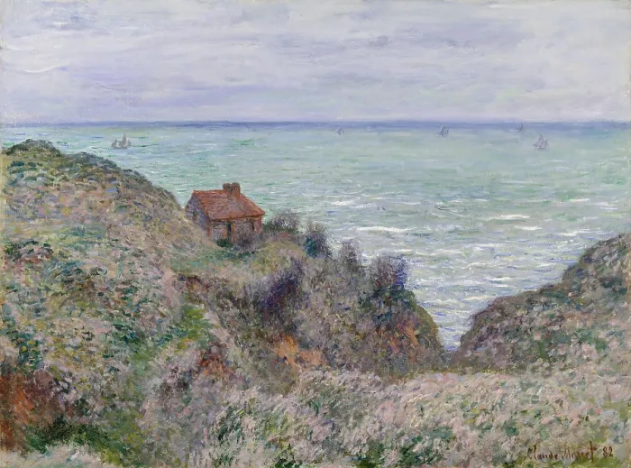 Framed Print : Cabin of the Customs Watch, by Claude Monet, 1882, French impressionist painting, oil on canvas. This painting is one of 14 views Monet made at Pourville in 1882 (BSLOC_2017_3_35)
