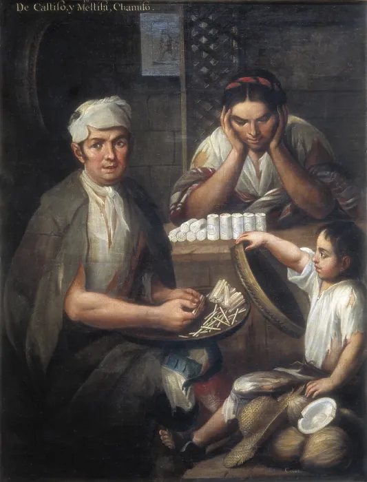 Framed Print : CABRERA, Miguel (1695-1768). De Castizo y Mestiza: Chamizo. Casta paintings. Mexican school. Colonial baroque. Oil on canvas. SPAIN. Madrid. America's Museum