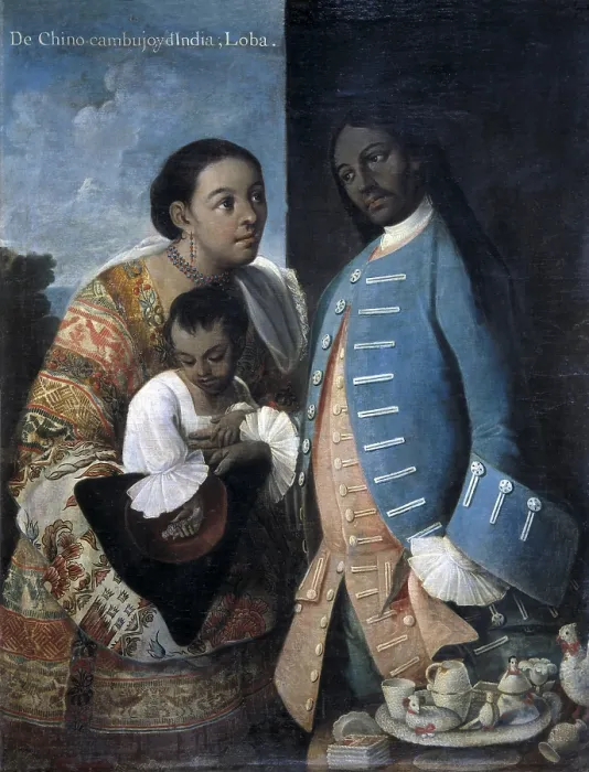 Framed Print : CABRERA, Miguel (1695-1768). 'De Chino-Cambujo y de India, Loba.' ('From a Chinese-Cambujo and an Indian, 'Loba'). 1763. Casta paintings. Mexican school