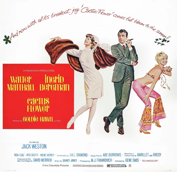 Framed Print : CACTUS FLOWER, US poster, from left: Ingrid Bergman, Walter Matthau, Goldie Hawn, 1969