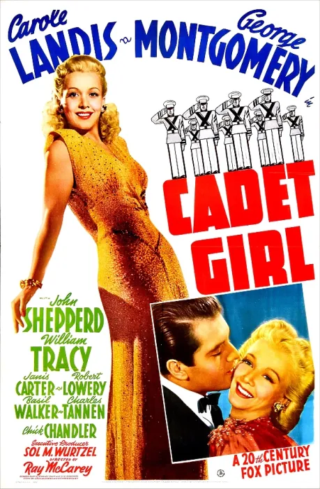 Framed Print : CADET GIRL, US poster, top left: Carole Landis, bottom right from left: George Montgomery, Carole Landis, 1941