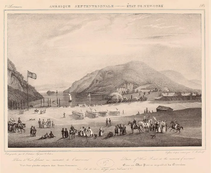 Framed Print : Cadets marching on the Plain of West Point, on the Hudson River, c. 1828 (BSLOC_2018_10_12)