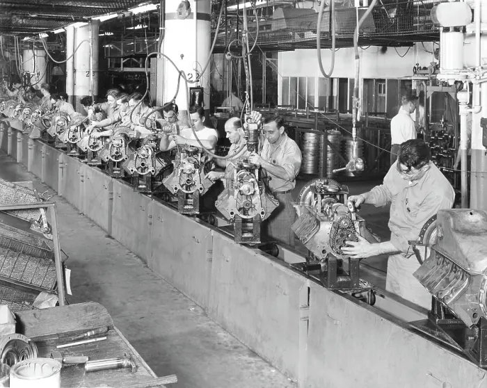 Framed Print : Cadillac assembly line, at their car manufacturing plant, Detroit, Michigan, November 23, 1954. Courtesy: CSU Archives / Everett Collection